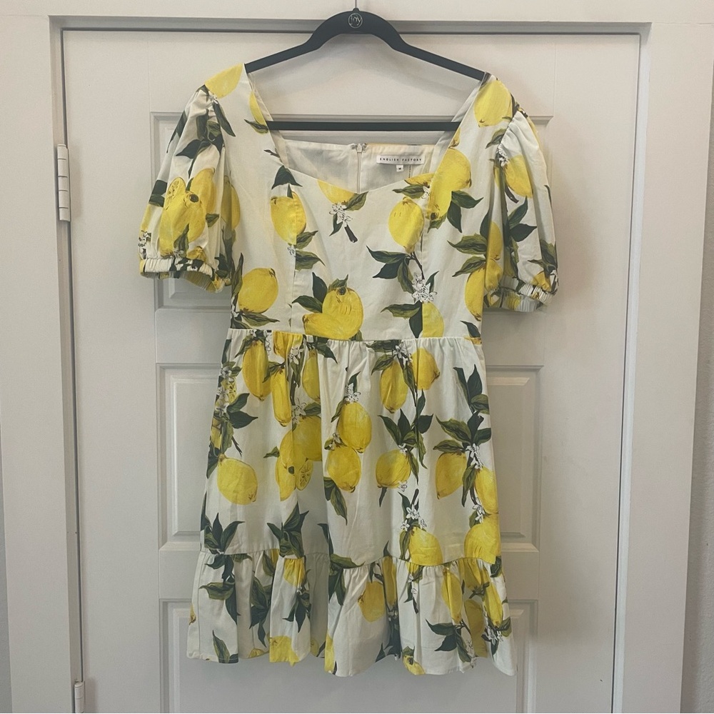 English Factory Lemon Puff Sleeves Mini Dress Size‎ Medium Cotton